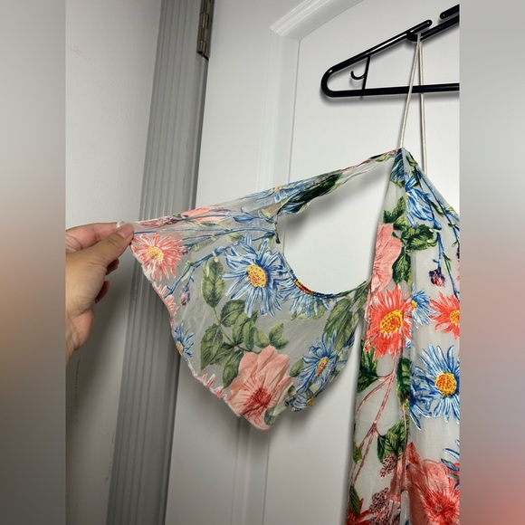 Alice + Olivia Alves Floral Cold Shoulder Silk Blend Dress size 10 - Picture 7 of 14